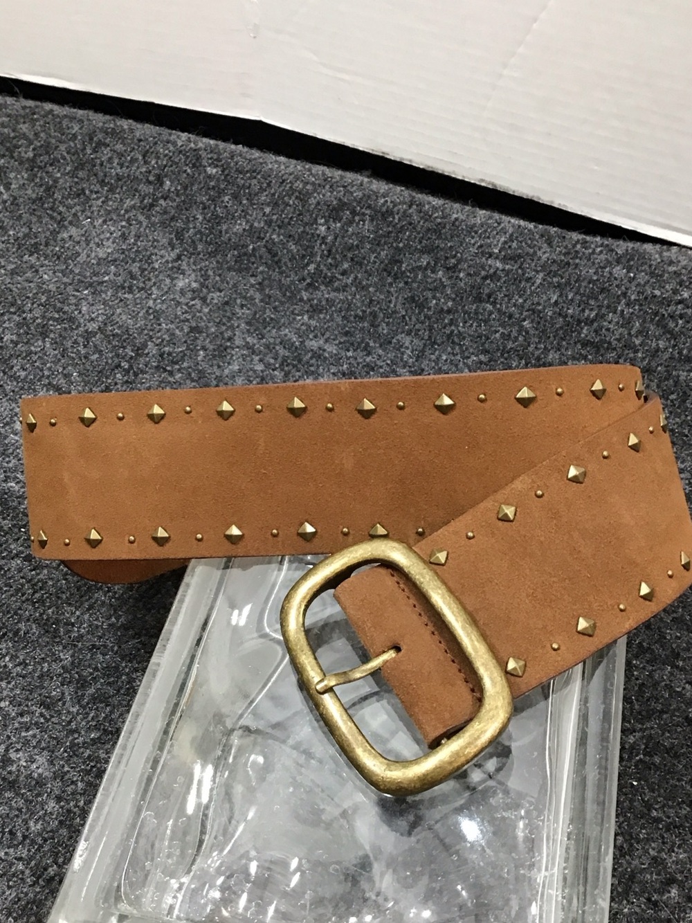 Vibtage Fossil tan suede leather wide studded statement belt M